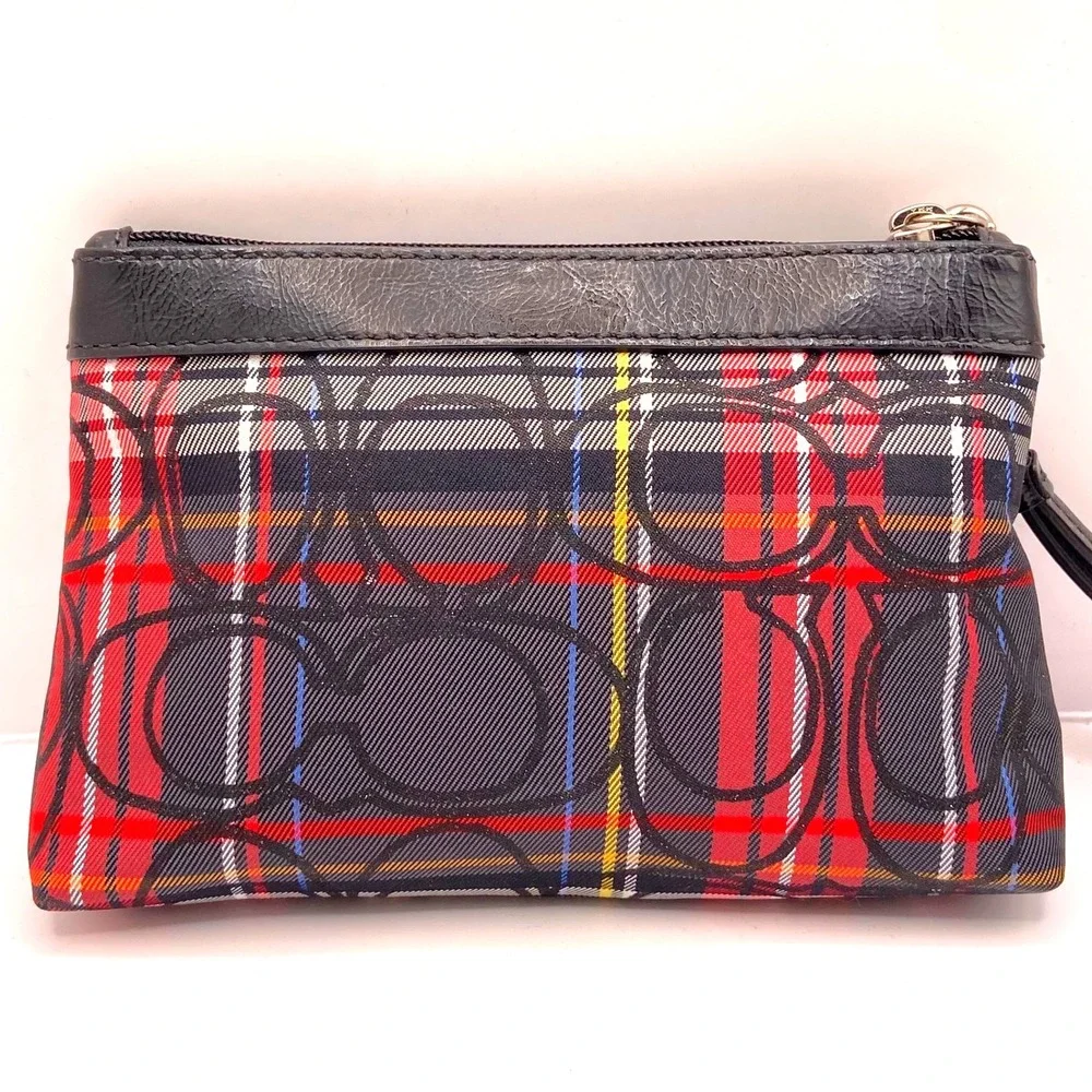 Coach Poppy Tartan Plaid Wristlet Red Black Signature C Pouch Clutch Y2K Vintage